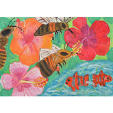 「沖縄の海とミツバチとハイビスカス」