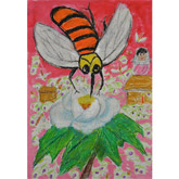 「大きな白い花にミツバチ」